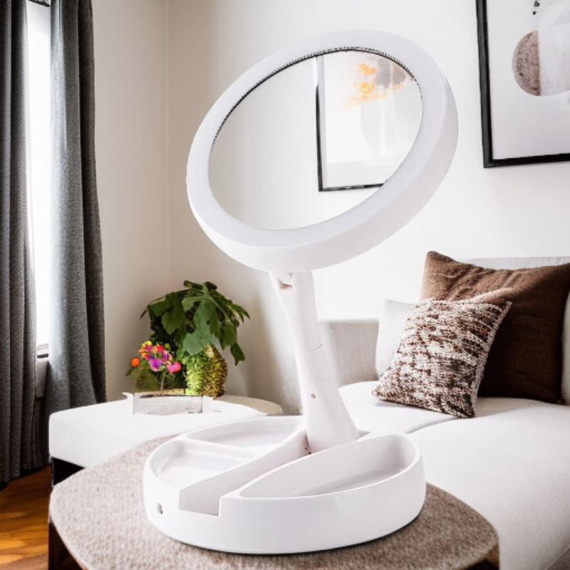 LED 양면 접이식 화장 거울, 조명 기능 탁상용, 학생 기숙사 휴대용 메이크업 거울