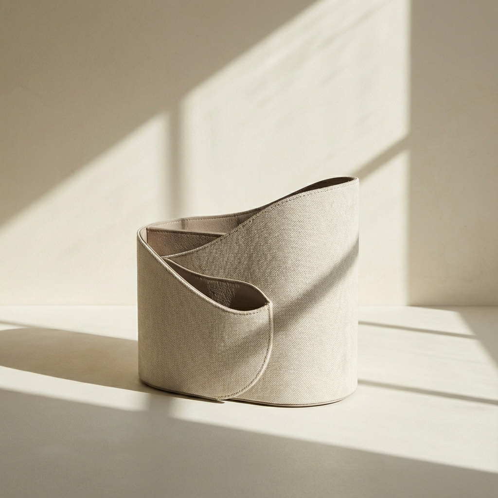 米白色纏繞式收納桶正面展示