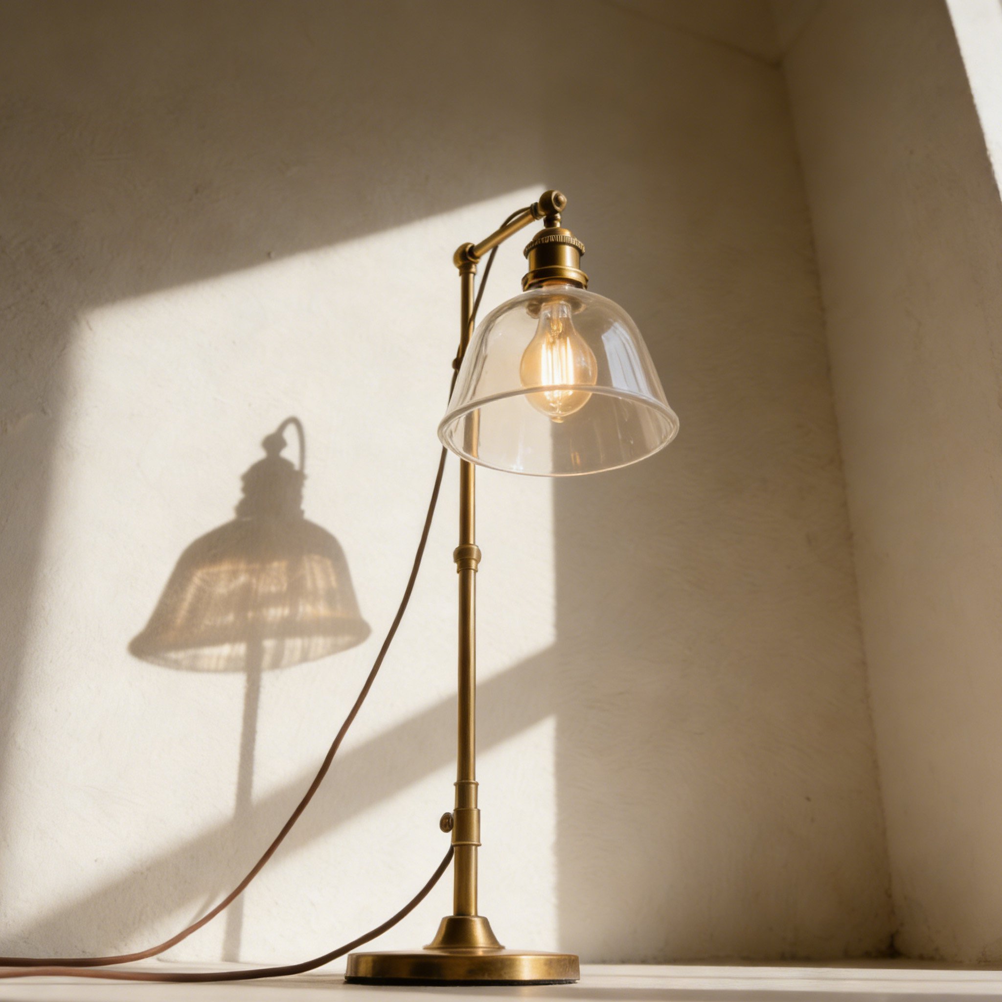 โคมไฟตั้งโต๊ะทองเหลืองและกระจก