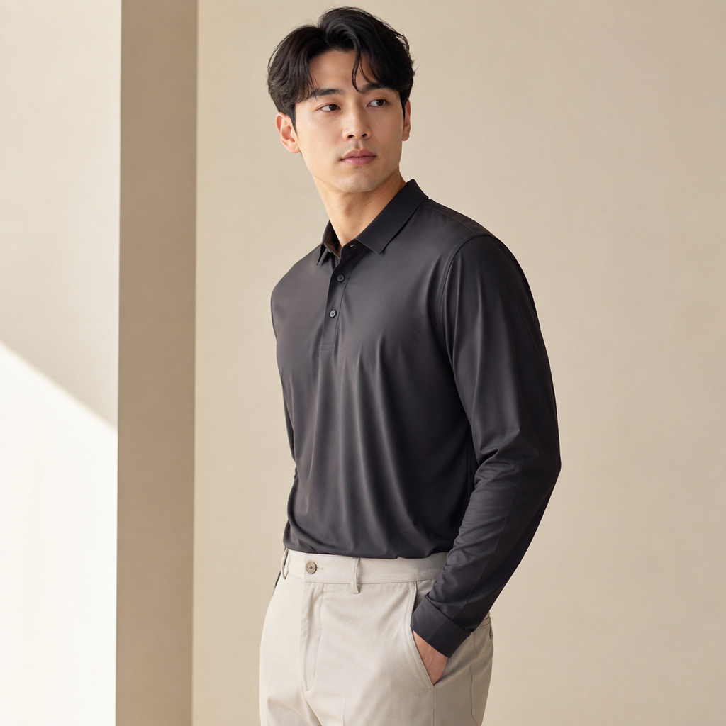 고급스러운 남성용 긴팔 드라이 통기성 폴로 셔츠