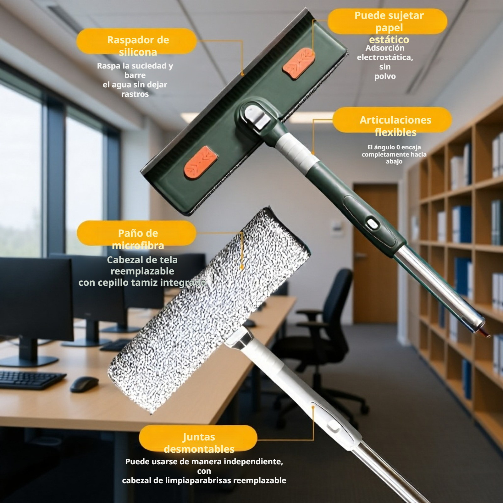 Limpiador de vidrios doméstico, varilla de empalme extendida, limpiador de ventanas, raspador de vid
