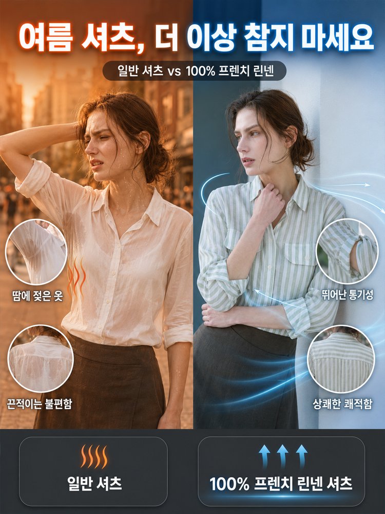 100% 프렌치 린넨 스트라이프 셔츠 