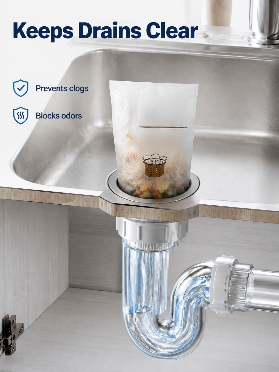 Disposable kitchen sink filter removing food particles efficiently