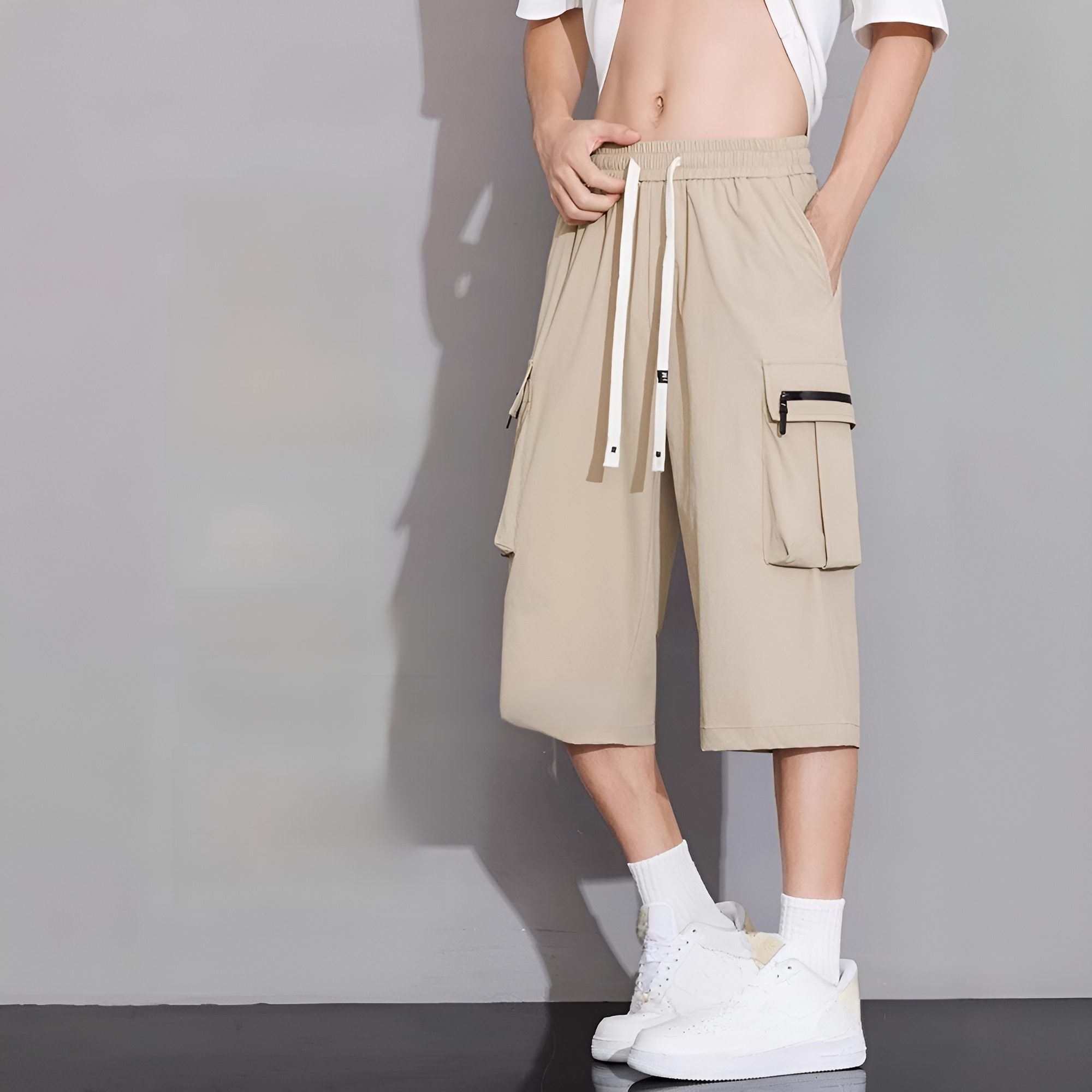 アメリカンスタイルの7点トレンドブランドワークショーツメンズサマーアイスシルクカジュアルパンツルーズスポーツパンツ