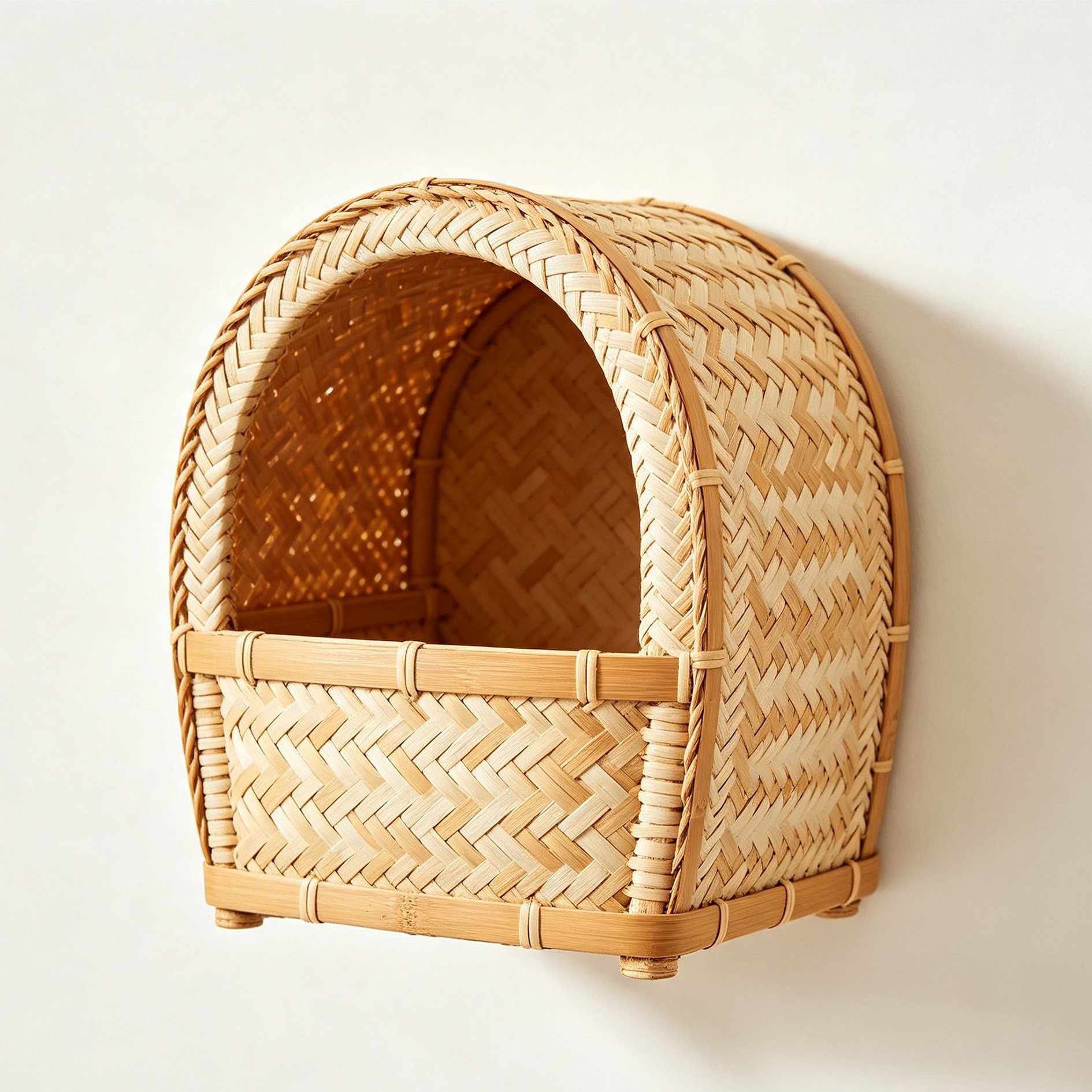Bamboo and rattan arched wall-mounted storage basket