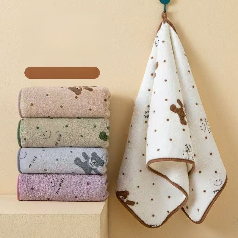 Bear Hanging Thickened Coral Fleece Bath Towel & Towel, Non-shedding, Odor-free