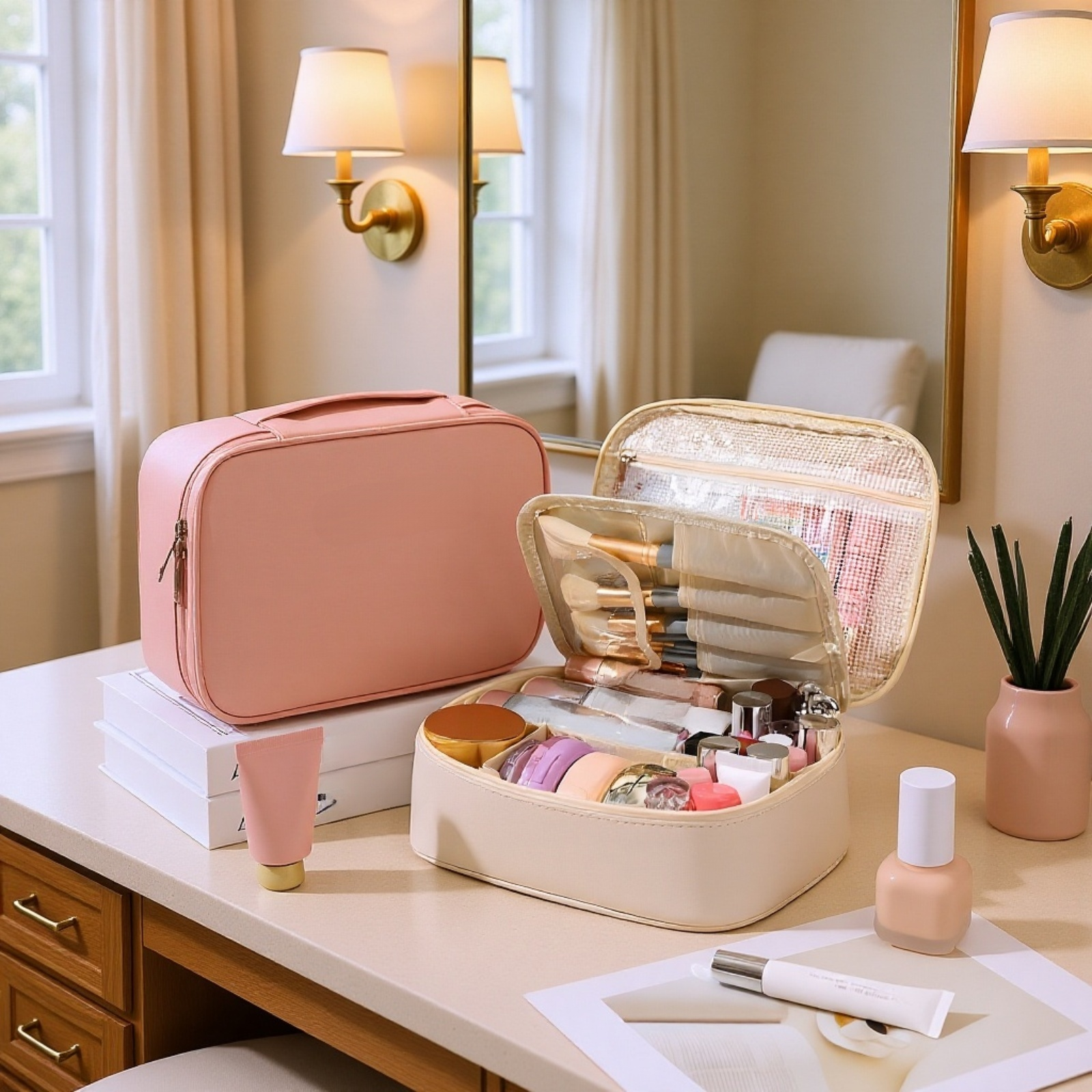 Large capacity portable cosmetic storage bag