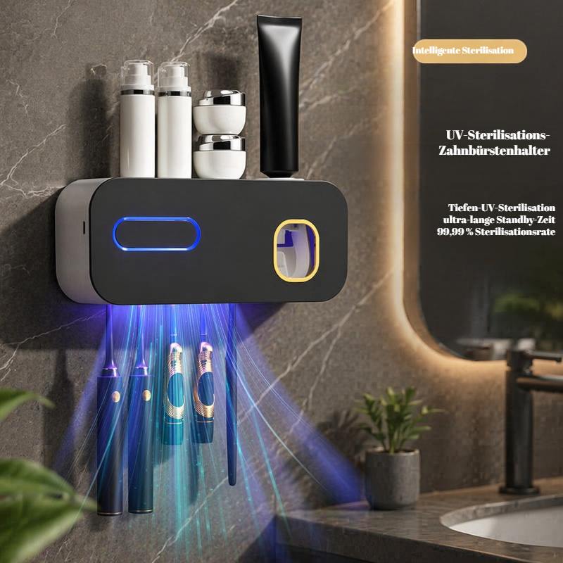 Intelligenter UV-Zahnbürsten-Sterilisator mit Wandhalterung und Zahnbürstenablage