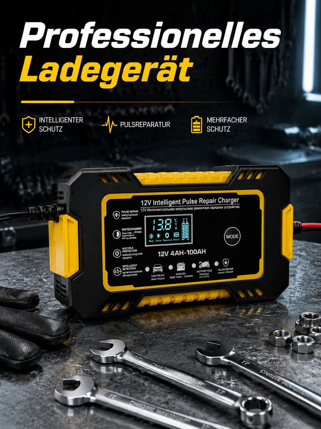 Intelligentes Autobatterieladegerät für sicheres Laden