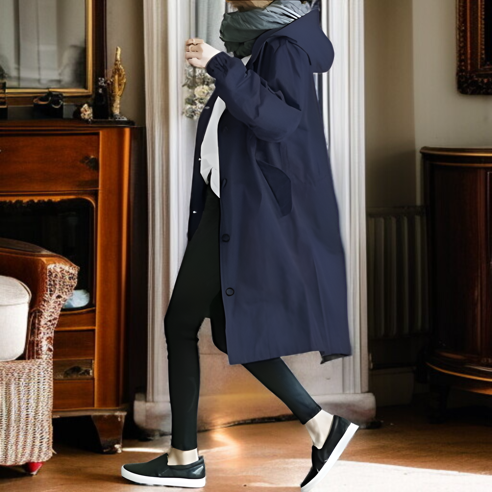 【Brelia-jp】2025年秋冬新作 おしゃれ カジュアル 長袖 ミドル丈 エレガント ゆったり ウエスト ボタンダウン トレンチコート レディース