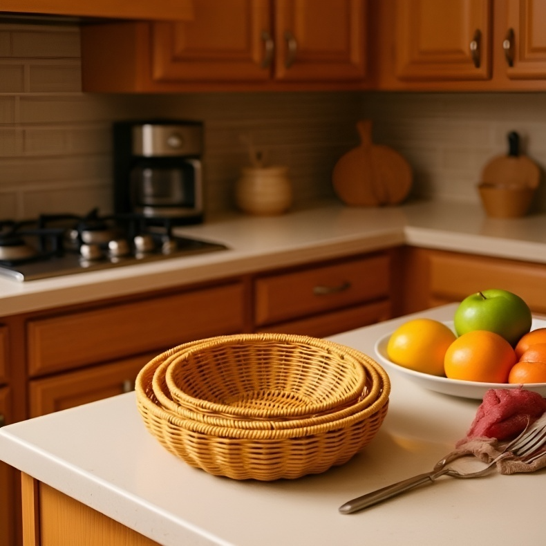 Multi-purpose round rattan basket for fruits and veggies