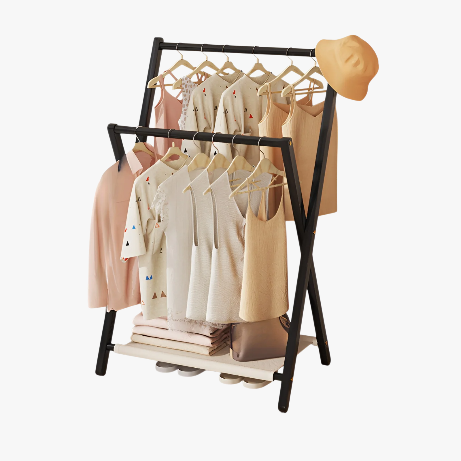 Simple Bamboo Indoor Clothes Hanger, Foldable Design, Eco-friendly and Odorless