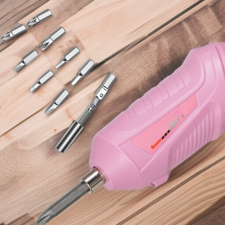 룽샤 전동 드라이버 휴대용 핑크 충전식 무선 충전 접이식 케이블 나사 비트