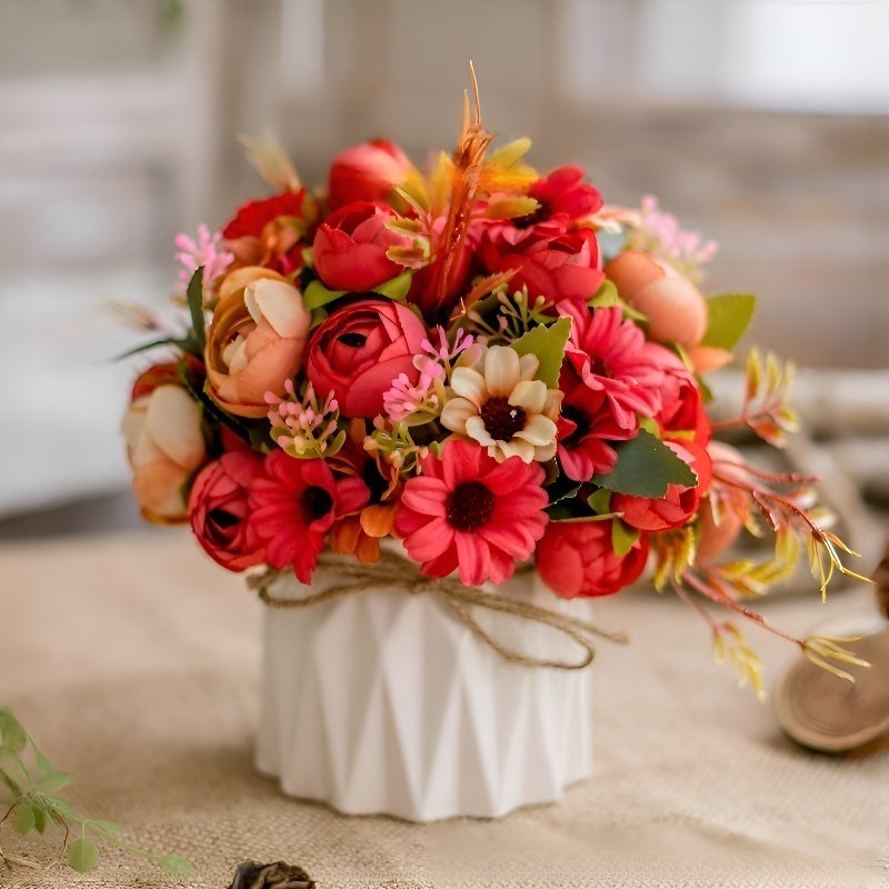 Juteseil-Deko-Vase mit künstlichen Blumen für Zuhause