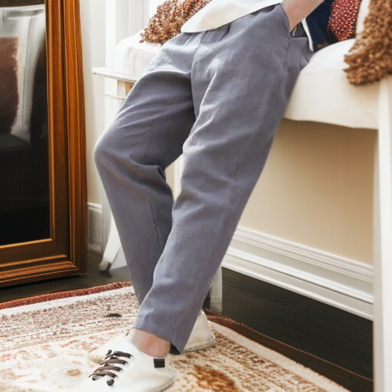 男性用 リネン素材 ゆったりワイドカジュアルパンツ 9分丈