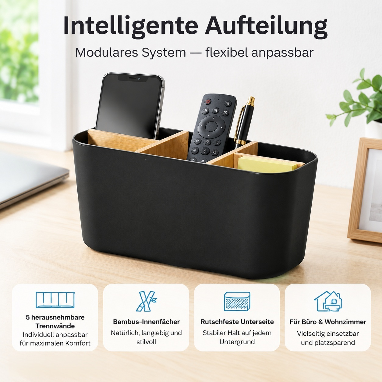 Bambus-Holz Schreibtisch-Organizer mit mehreren Fächern