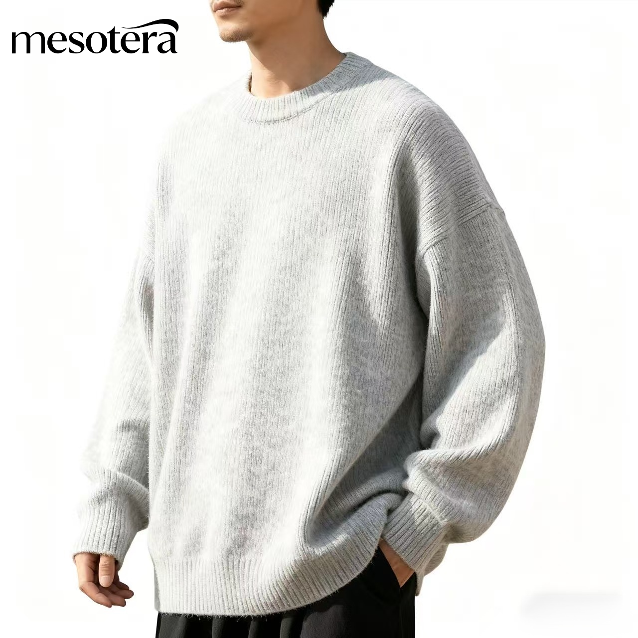 メンズ フリース裏地 グレー リラックススタイル セーター