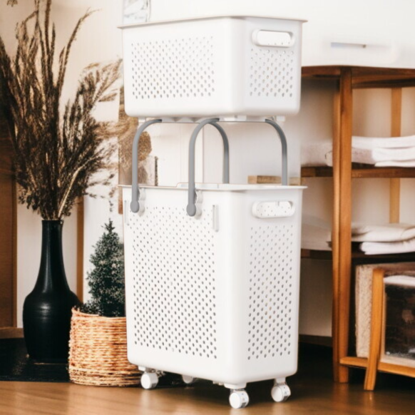 ドミトリー ホームランドリーバスケット 多機能スタッキング可能な収納バスケット ランジェリー・ナローシーム・ホイール・ランドリー・バスケット