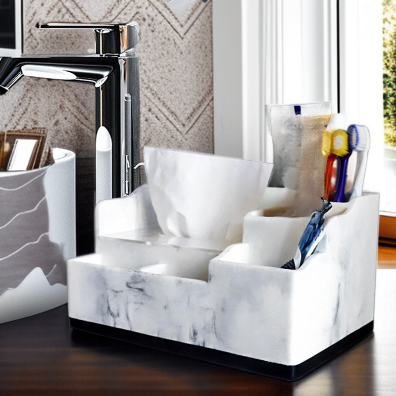 صندوق تخزين مصمم بدقة لحوض الغسيل وحامل فرشاة الأسنان
