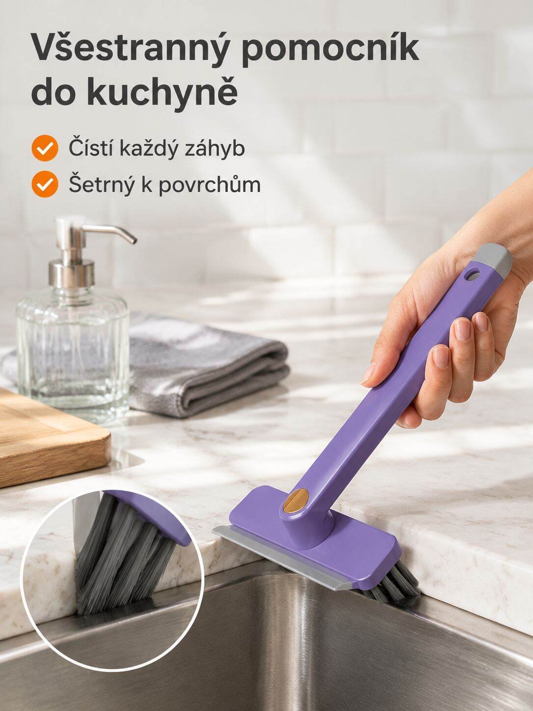 Multifunkční čisticí kartáč na spáry do koupelny