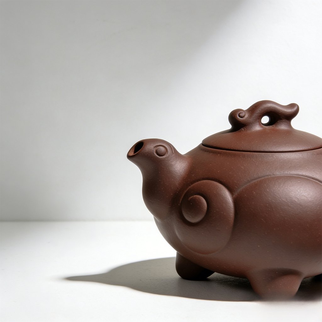 Close-up of authentic Yixing purple clay teapot