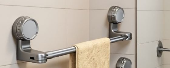 펀치프리 회전형 신축 수건걸이 설치 모습