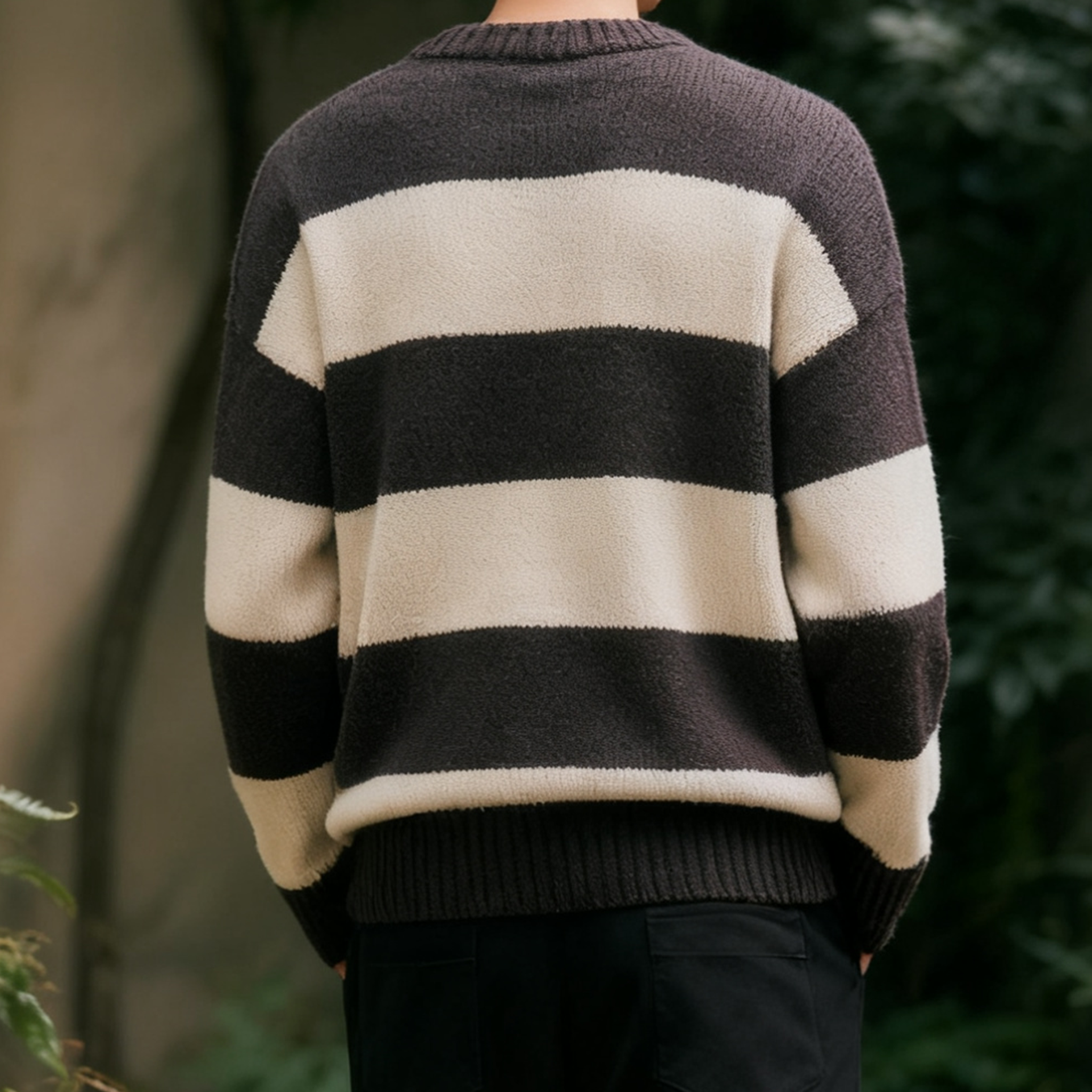 남성 클래식 스트라이프 라운드넥 스웨터