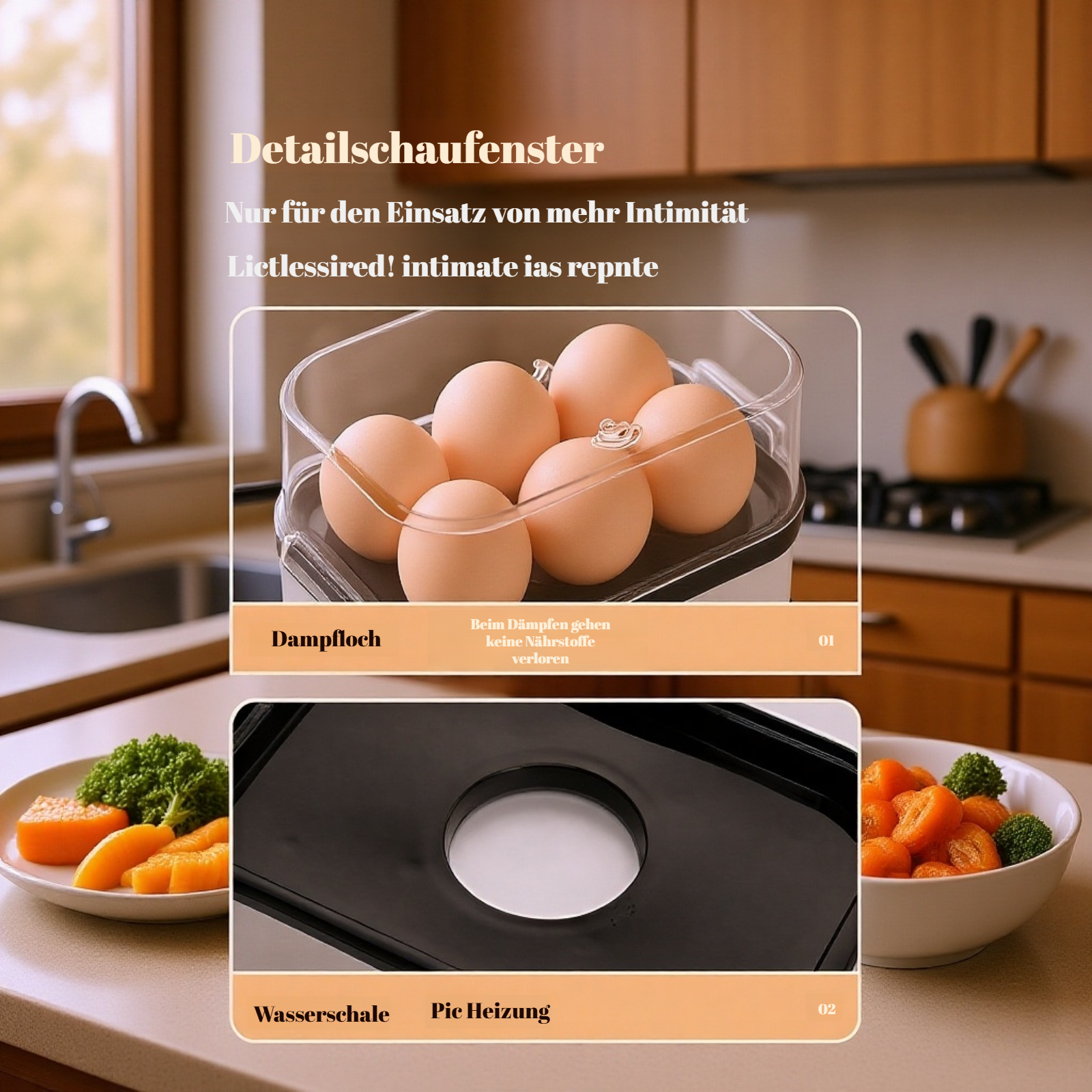 Frisch gekochte Eier im Edelstahl-Eierkocher