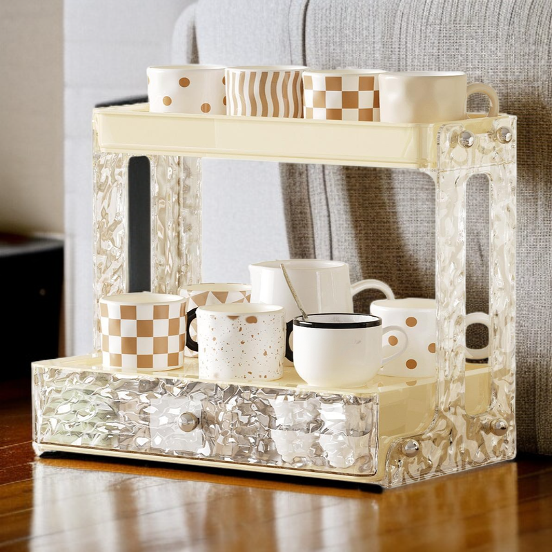 高端輕奢冰河紋桌上杯架收納辦公家用