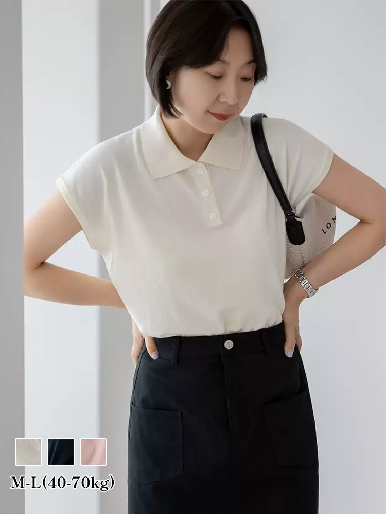 NEW！スリム見えニットトップス半袖Tシャツ