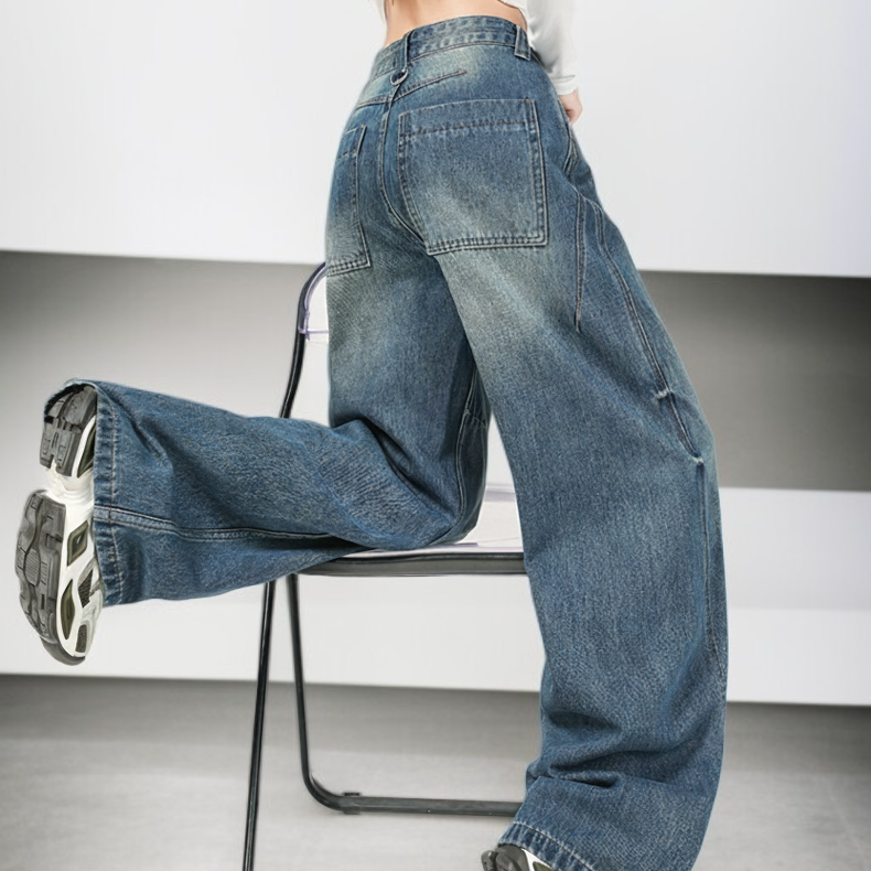 レディースレトロワイドパンツ股間ジーンズ