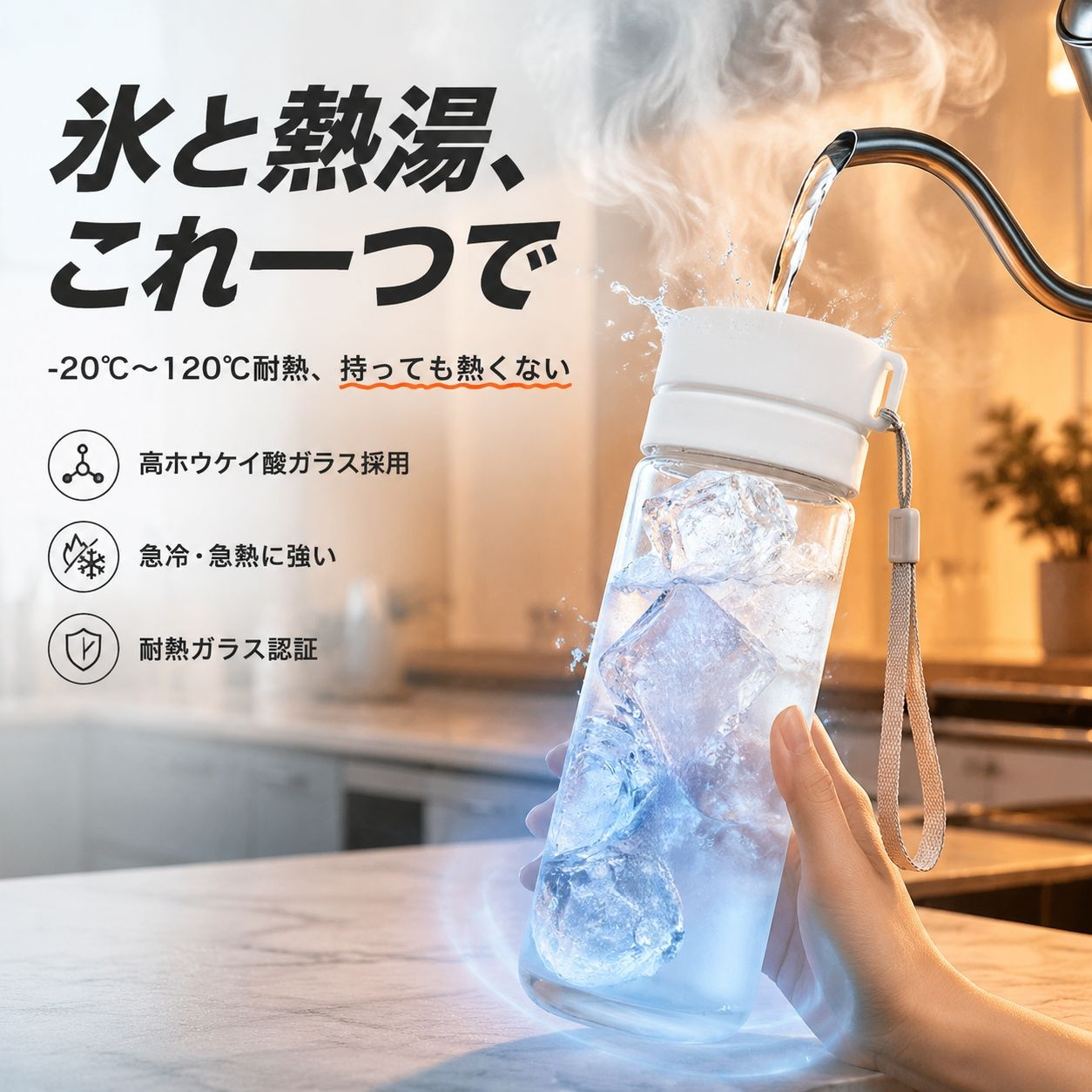 二重ガラス携帯スポーツウォーターボトル 大容量アウトドアシンプルタイプ