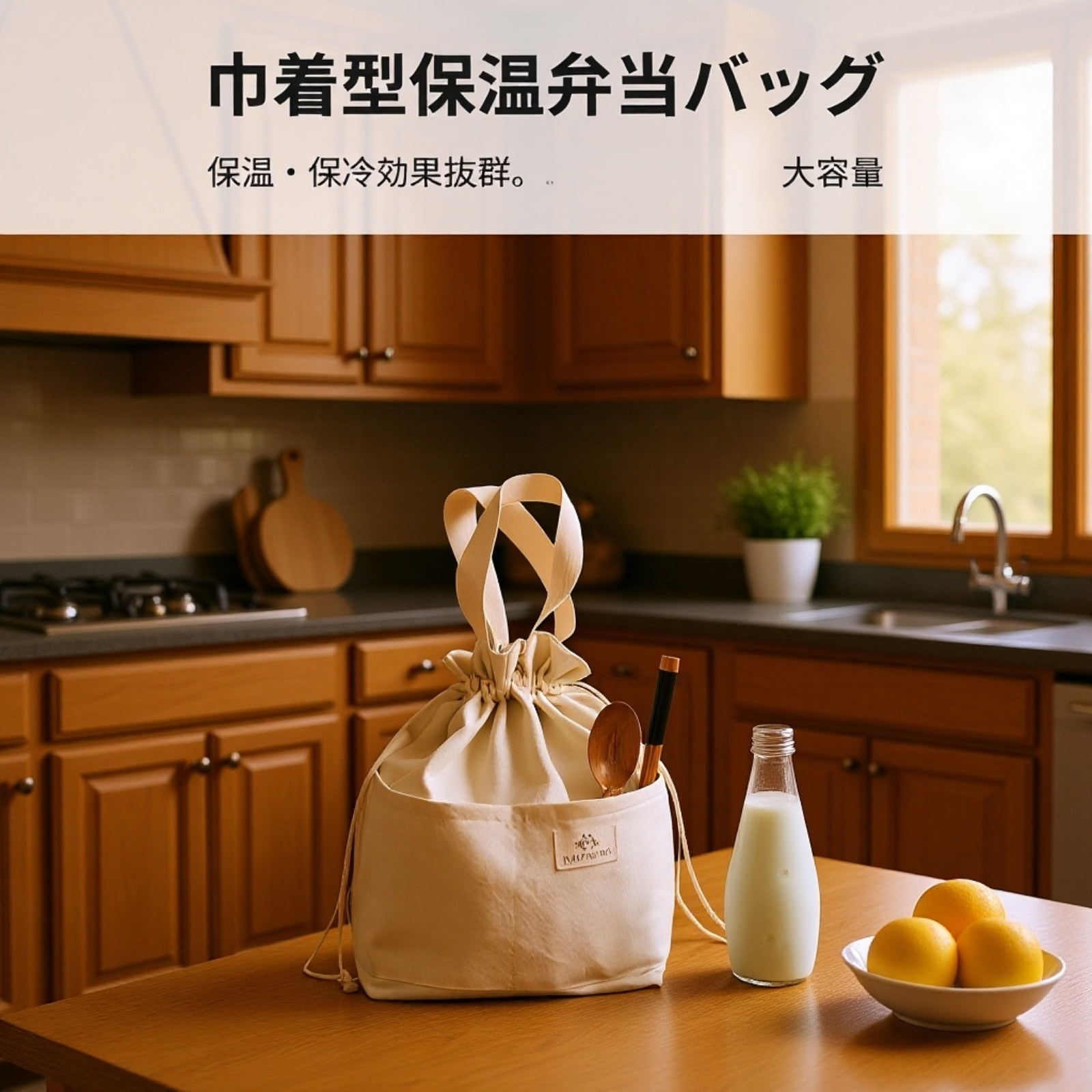 綿道日本風厚手キャンバスランチバッグ 保温弁当袋