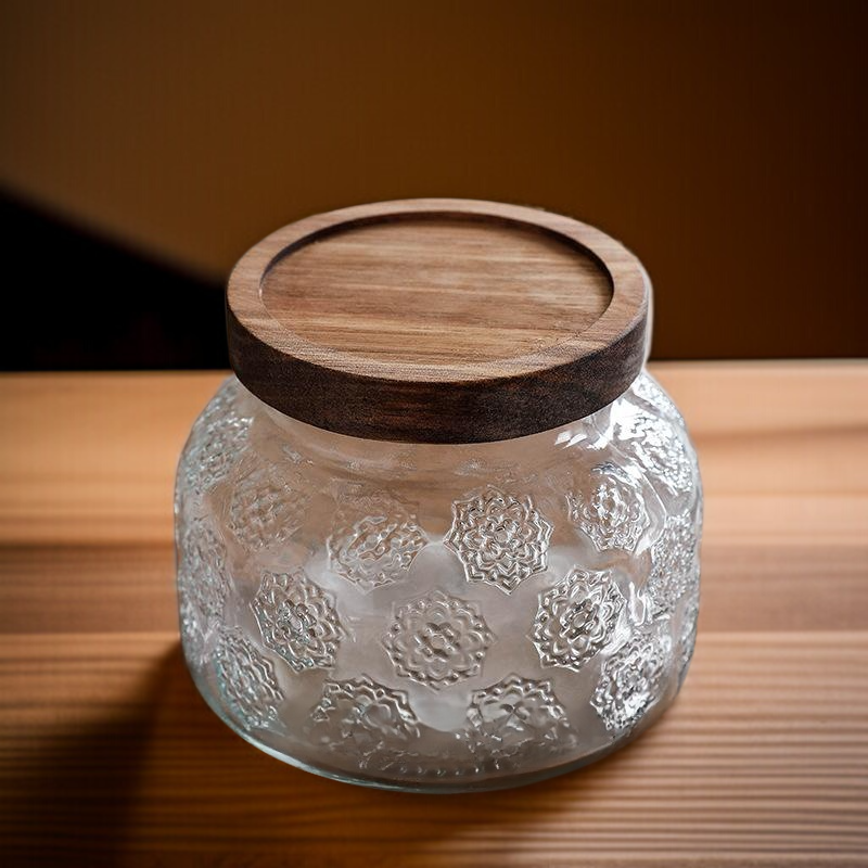 透明感のあるガラス密封収納容器のディテール