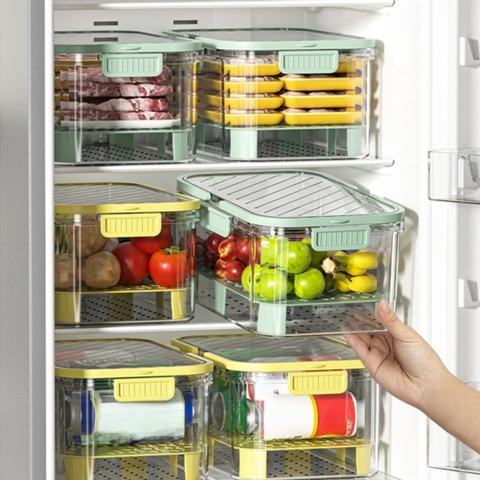 手提便攜大容量保鮮盒 冰箱塑膠便當盒 戶外野餐收納籃