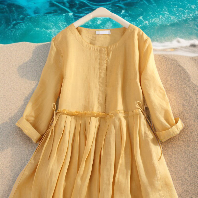 빅사이즈 여성 하프기장 허리 여리여리 원피스 편안한 긴팔 라운드넥 패션 봄여름 원피스