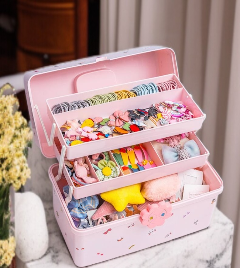 Elegant pink storage case for jewelry and hair accessories