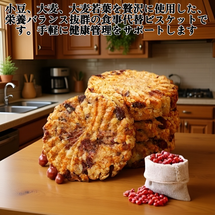 小豆、大麦、大麦若葉の食事代替ビスケット