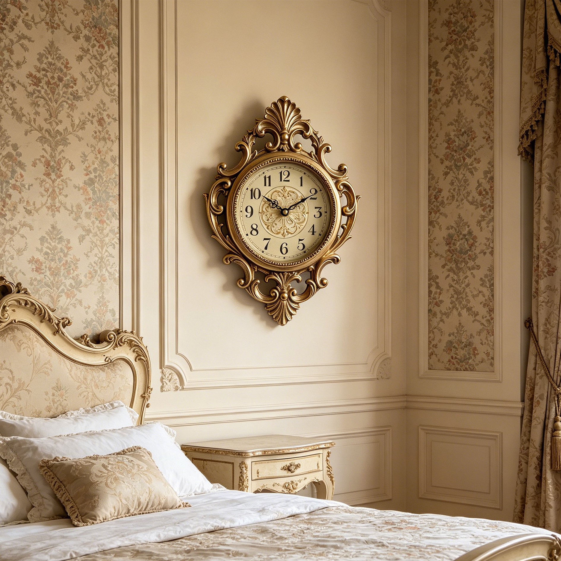 Close-up of creative wall clock design in living room