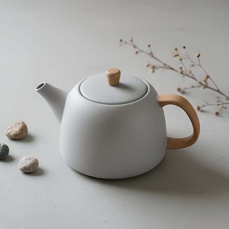 Šedá keramická konvice na čaj