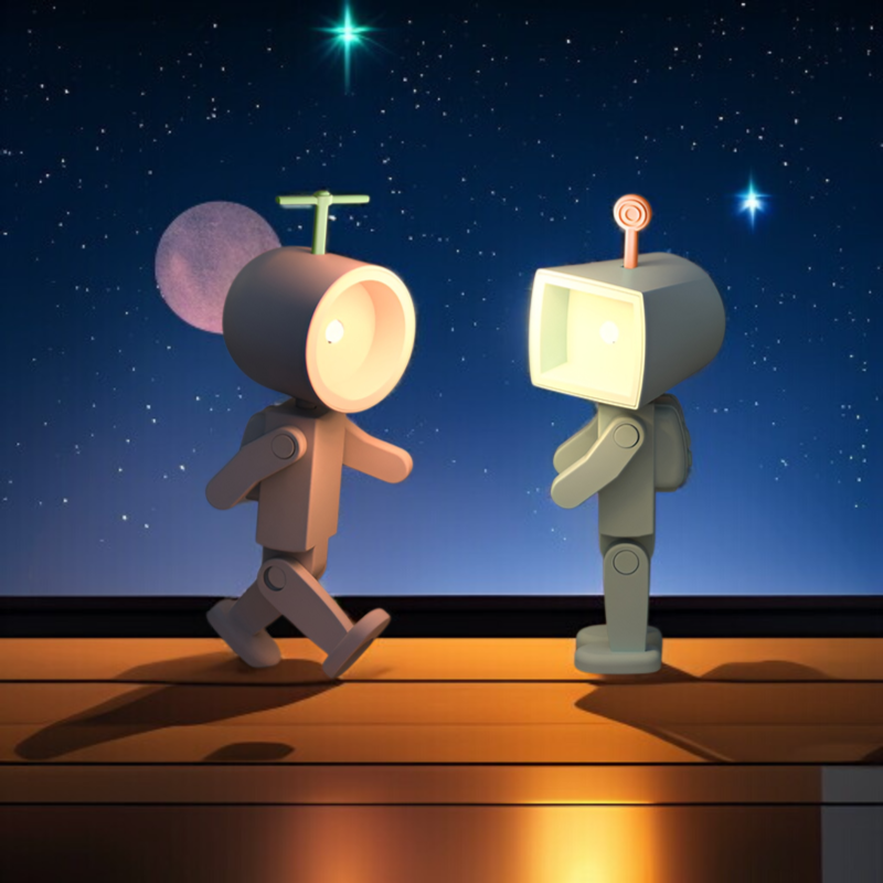 宇宙飛行士の磁気ナイトライトLEDミニロボット、バッテリーブックライト、デスクトップビルディングブロック装飾、雰囲気のあるライト付き