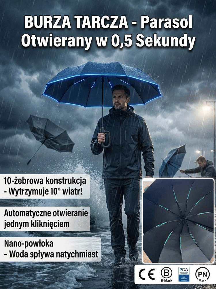 【0,5 sekundy na otwarcie】Parasol burzowy