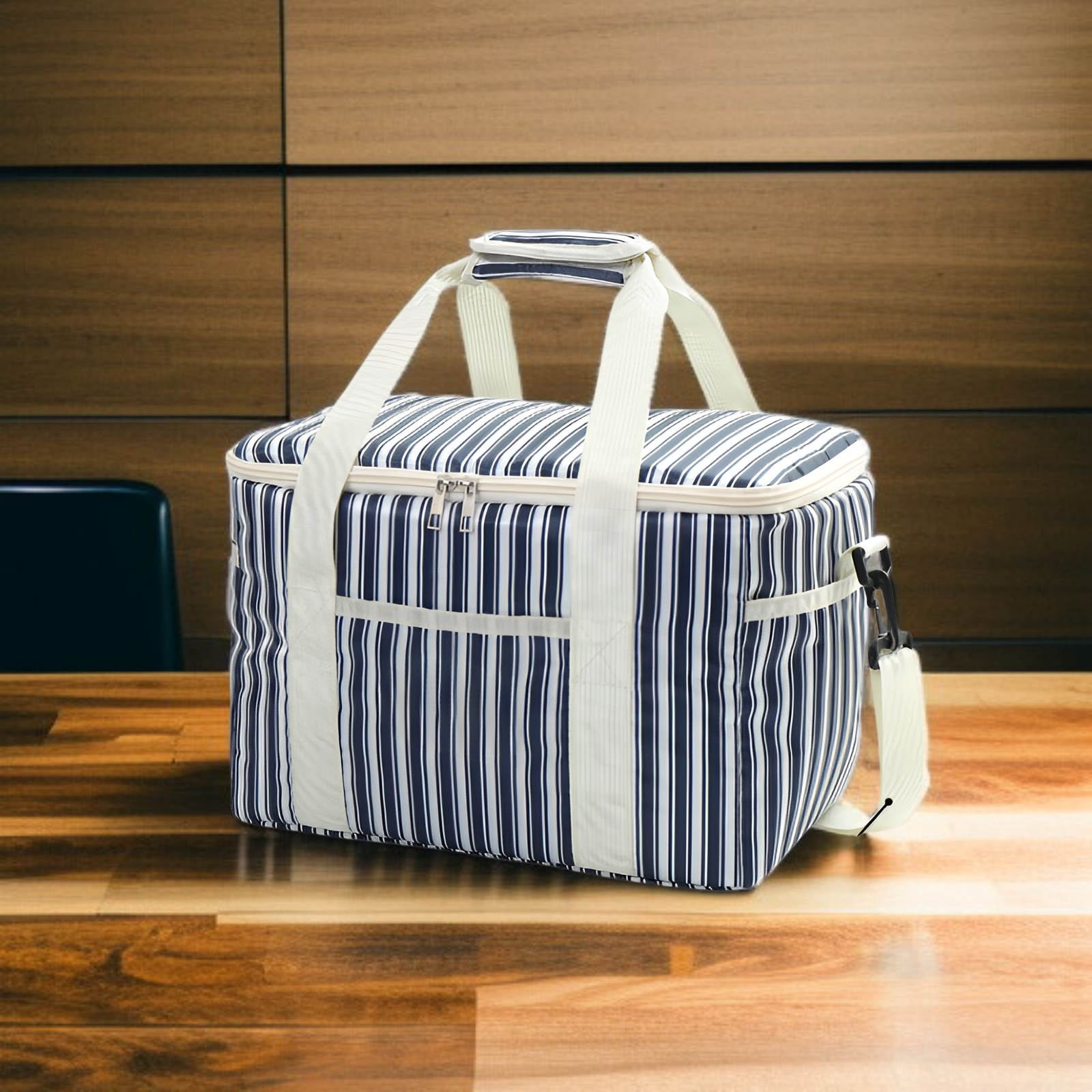 대용량 스트라이프 보온 핸드백