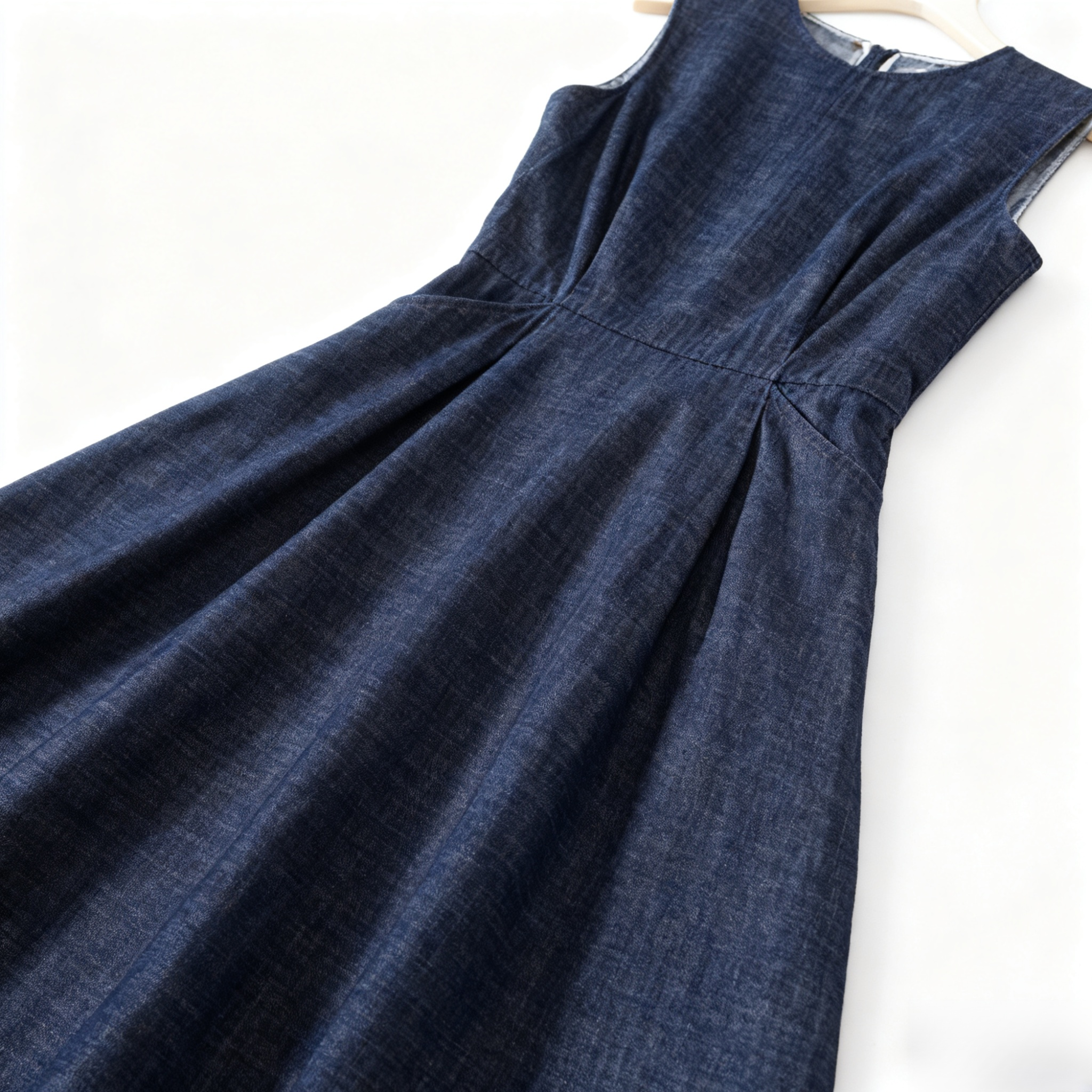 カジュアルスタイルのデニムドレス着用イメージ