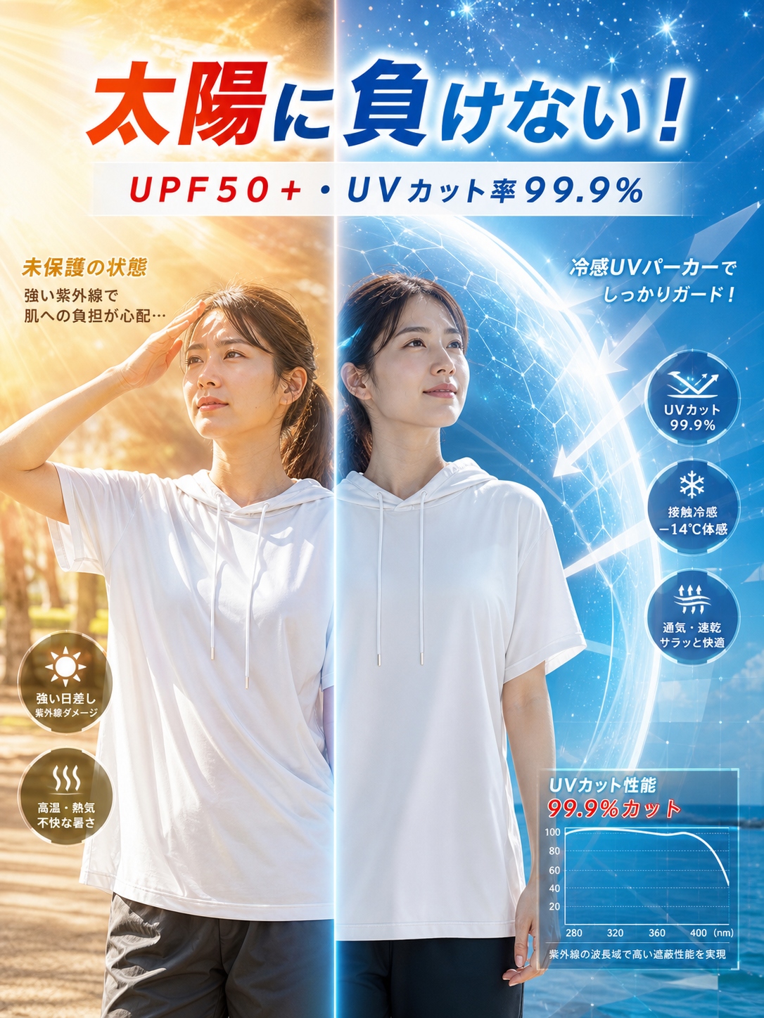 夏仕様フード付き半袖シャツ