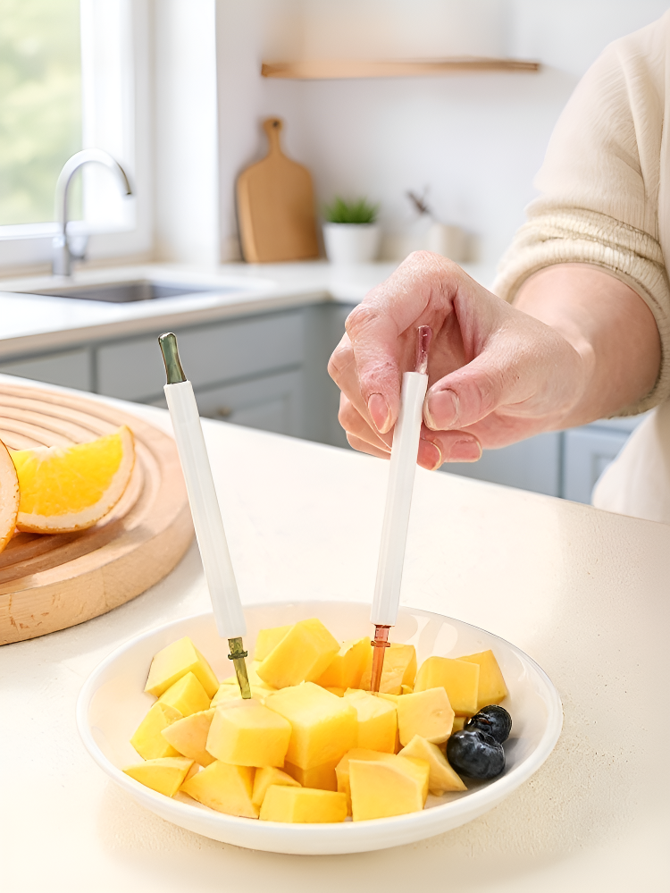 Elegant fruit knives slicing fresh fruits