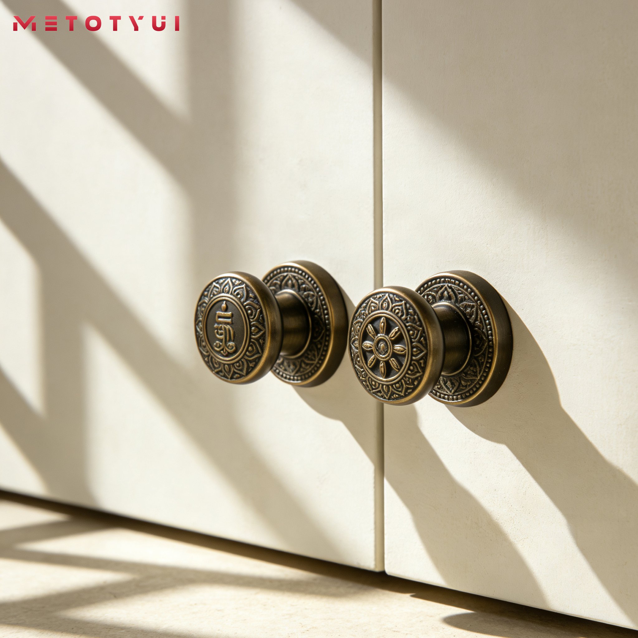 มือจับประตูตู้สไตล์จีนย้อนยุค มือจับบรอนซ์โบราณแบบทึบ