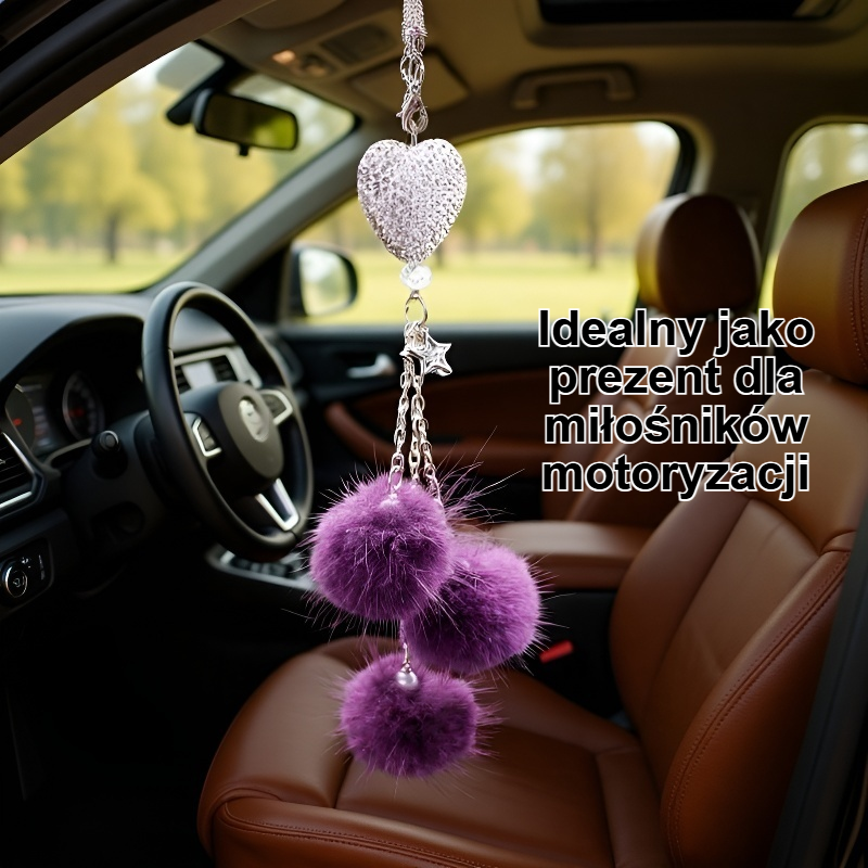 Wisiorek z pomponem samochodowym zawieszony na lusterku