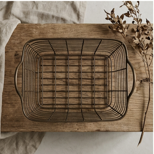 鉄製バスケットの耐久性を示すクローズアップ写真