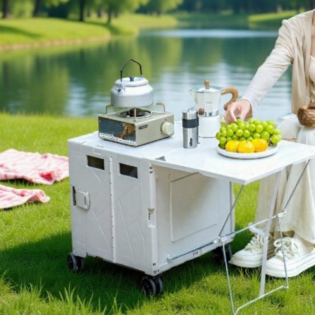 바퀴가 달린 휴대용 접이식 테이블